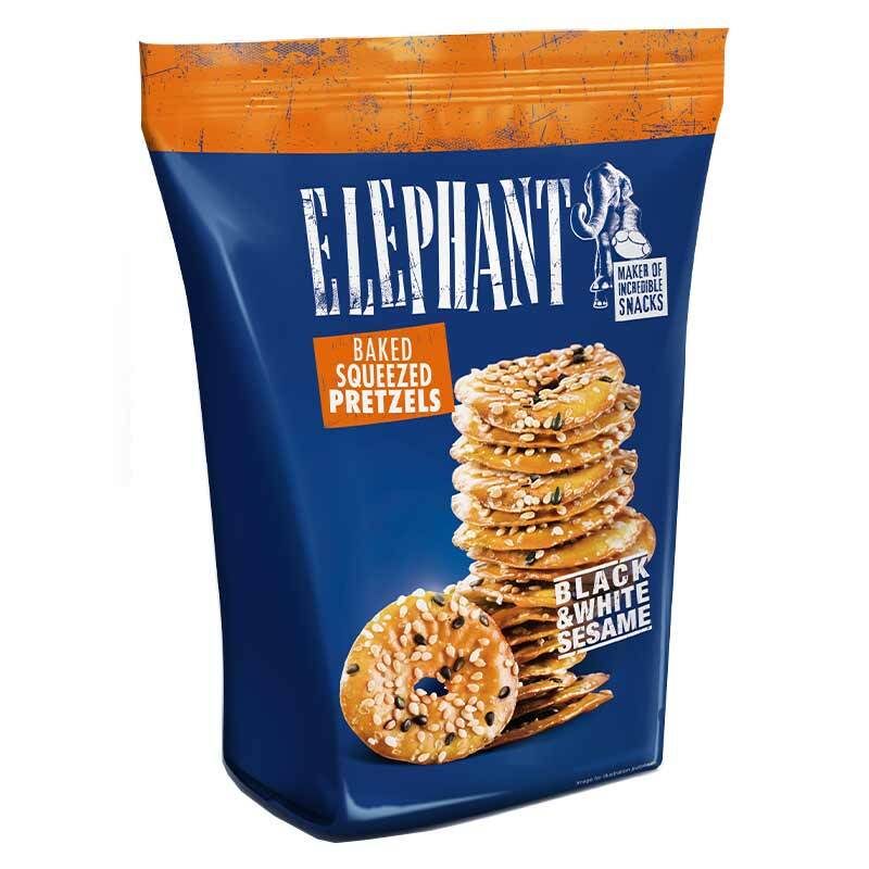 elephant-black-and-white-sesame ELEPHANT SQUEEZED PRETZELS WITH BLACK & WHITE SESAME - Image 1